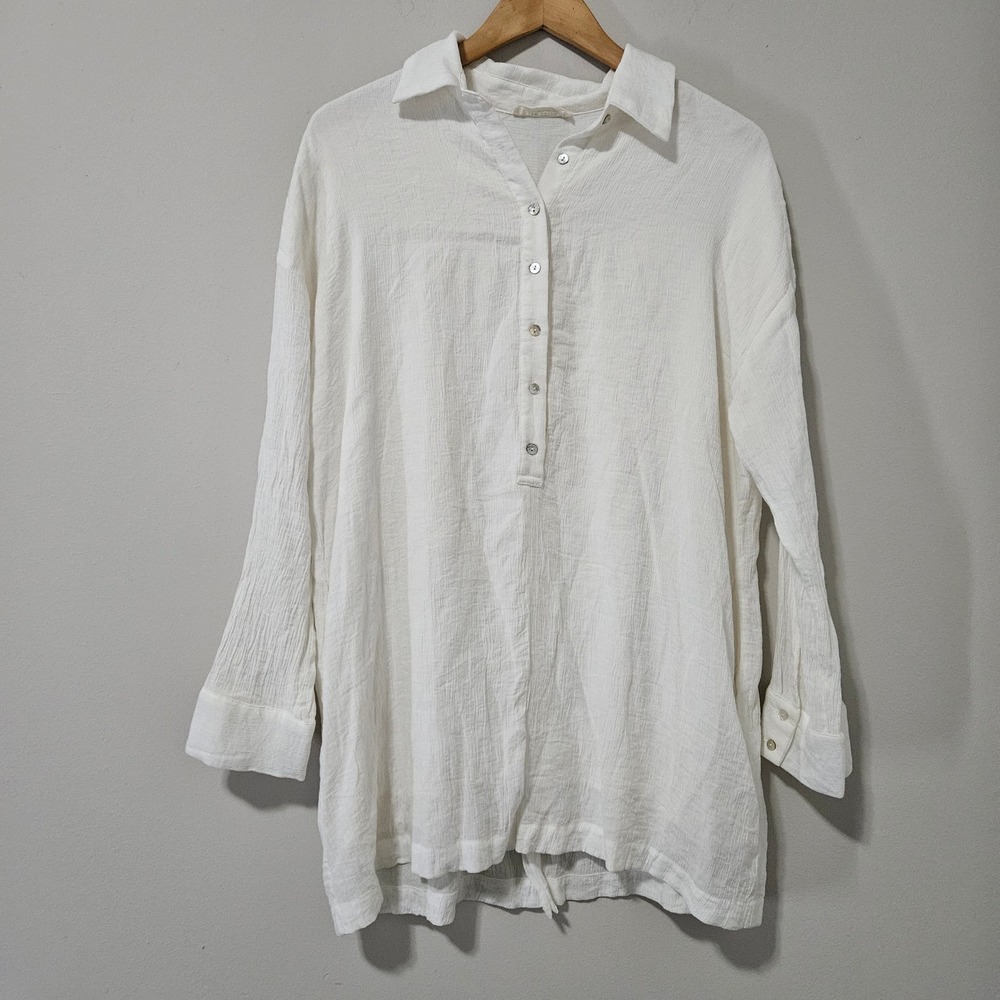 12th Tribe Whiteโ Textured Gauze Tunic Top Long Sleeve Button Up Blouse IM6049 M
